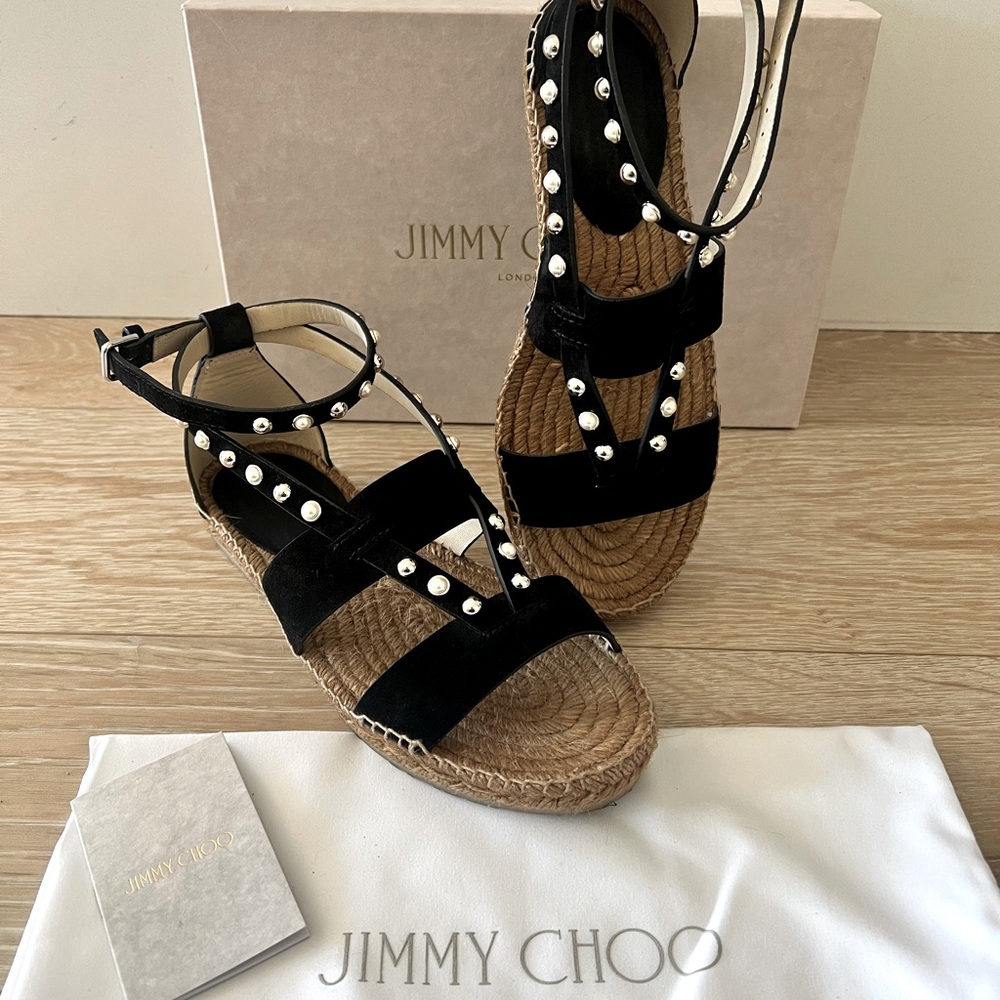 JIMMY CHOO Studded Espadrille Sandals LIKE NEW